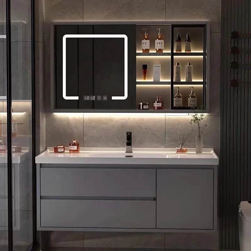 2025最新款陶瓷一体浴室柜组合智能镜柜轻奢洗手洗脸盆卫生间洗漱