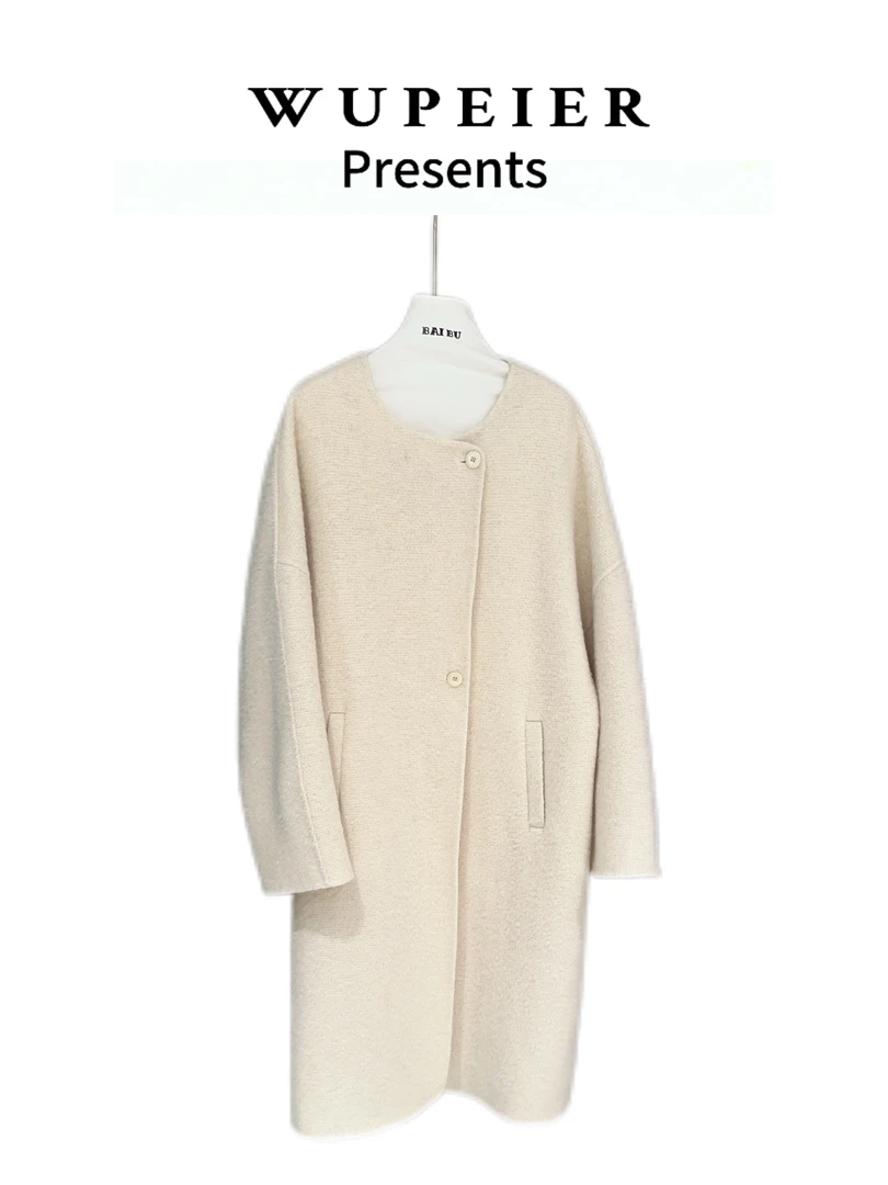 纯色常规秋冬长款加厚复古双面大衣女25219