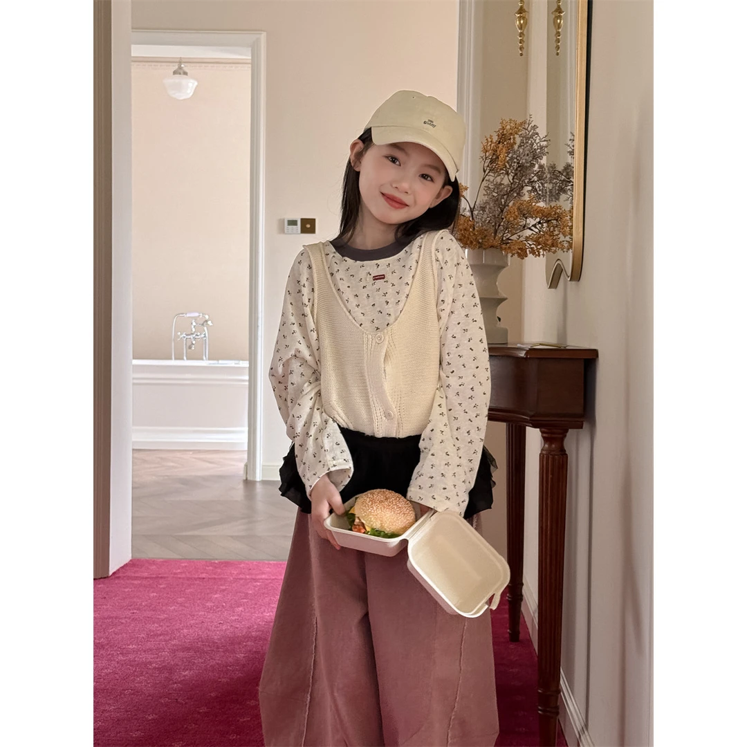 LJ-71595-女童针织背心2025春季新款儿童无袖上衣女大童吊带潮