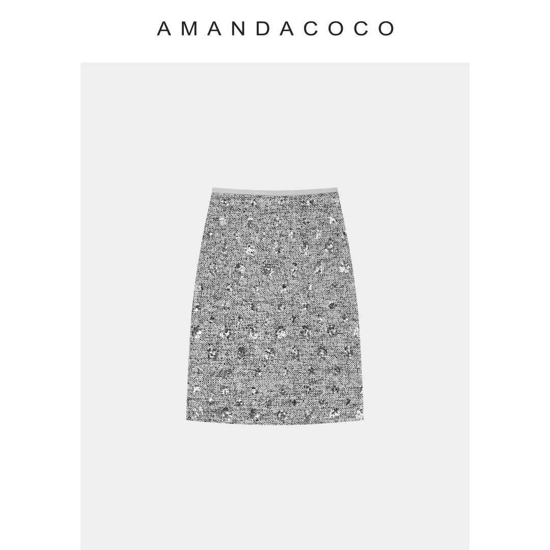 AMANDACOCO茜茜丨落枫秋意～轻奢重工亮片花朵显瘦气质法式半裙