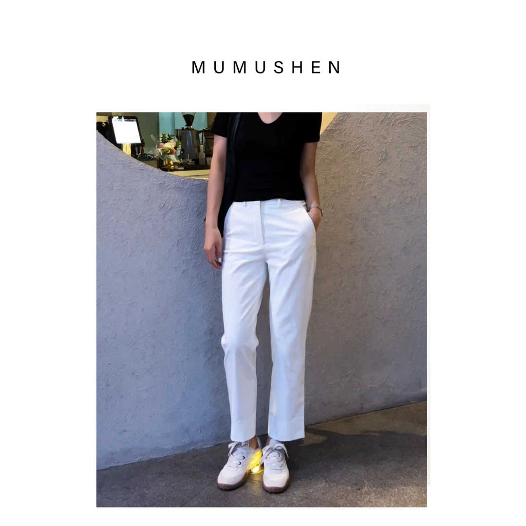 MUMUSHEN 九分薄款弹力中腰窄版直筒裤