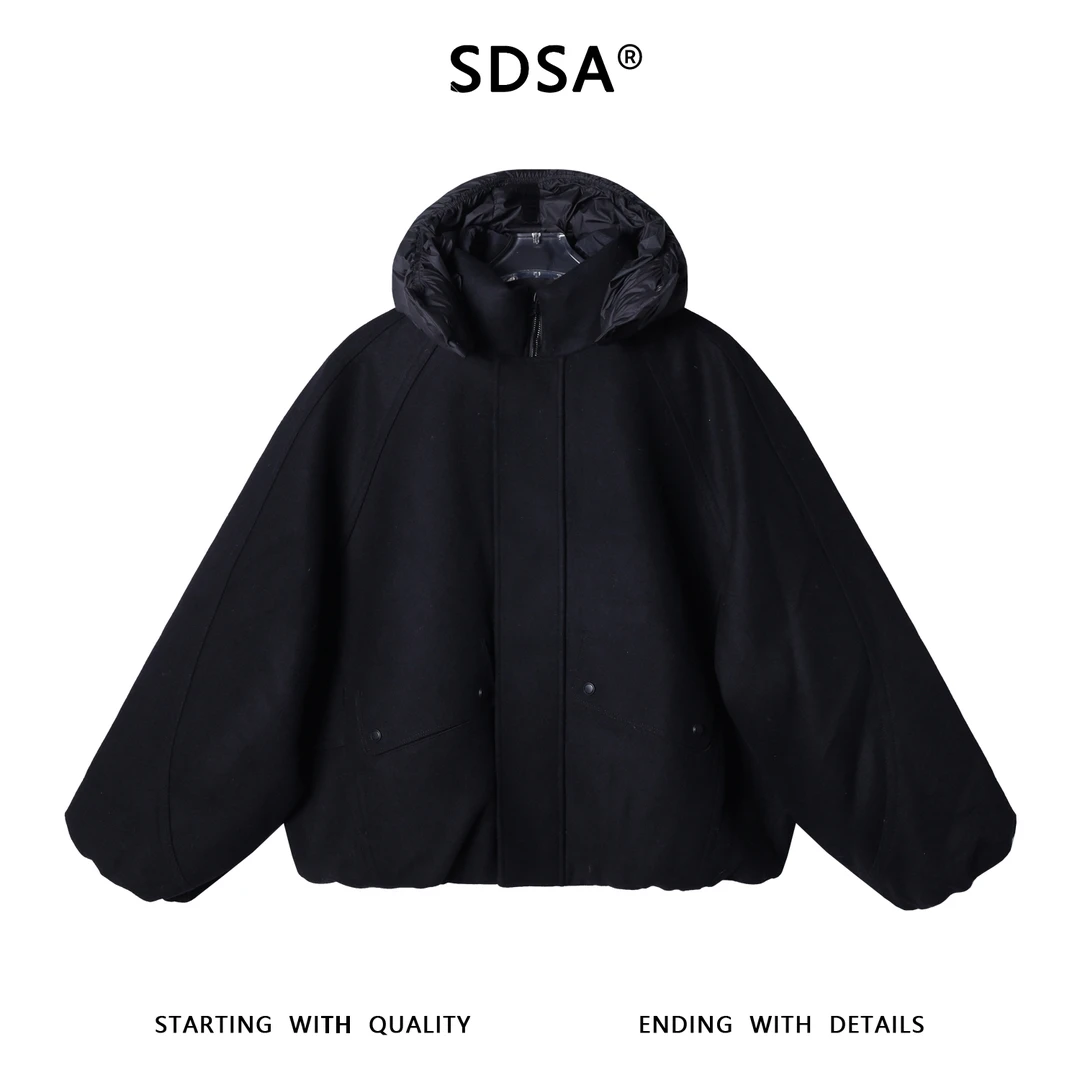 SDSA男士秋冬新款痞帅男装美式纯色拼接立领连帽羽绒服开衫宽松潮