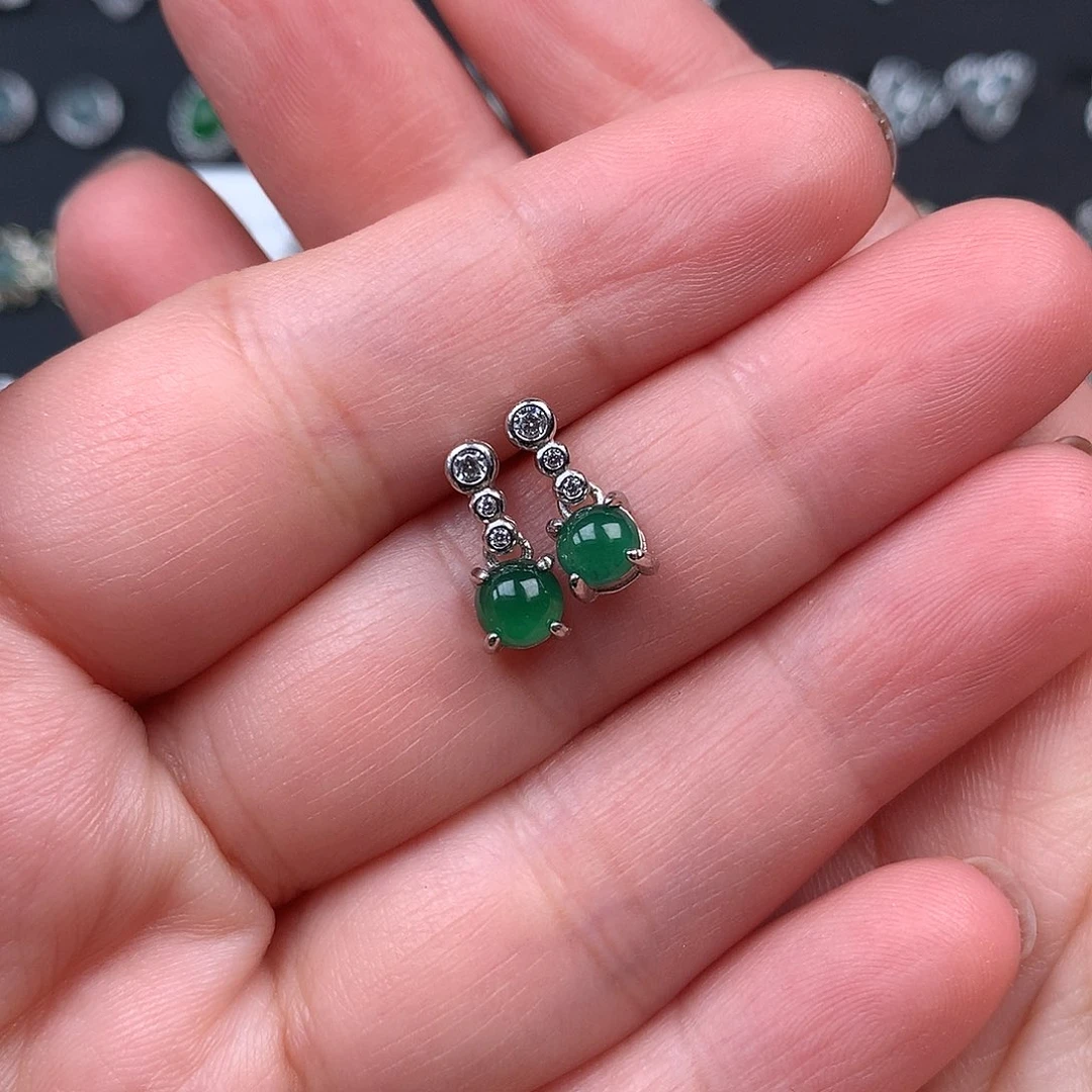 翡翠银S925镀金镶嵌耳饰