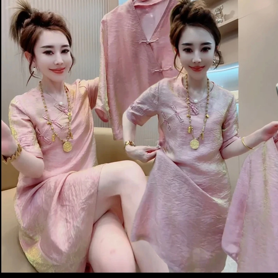 （现货现发）裙子夏季薄款新中式国风盘扣连衣裙