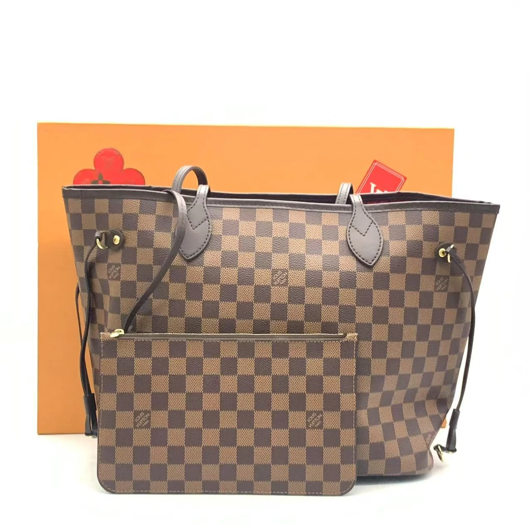 95新 LouisVuitton/路易威登 【安则专属】棕棋盘格中号nf托特包