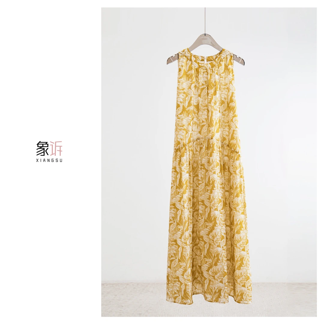 【象诉】夏秋新款时尚气质百搭碎花天丝印花无袖连衣裙25052012285