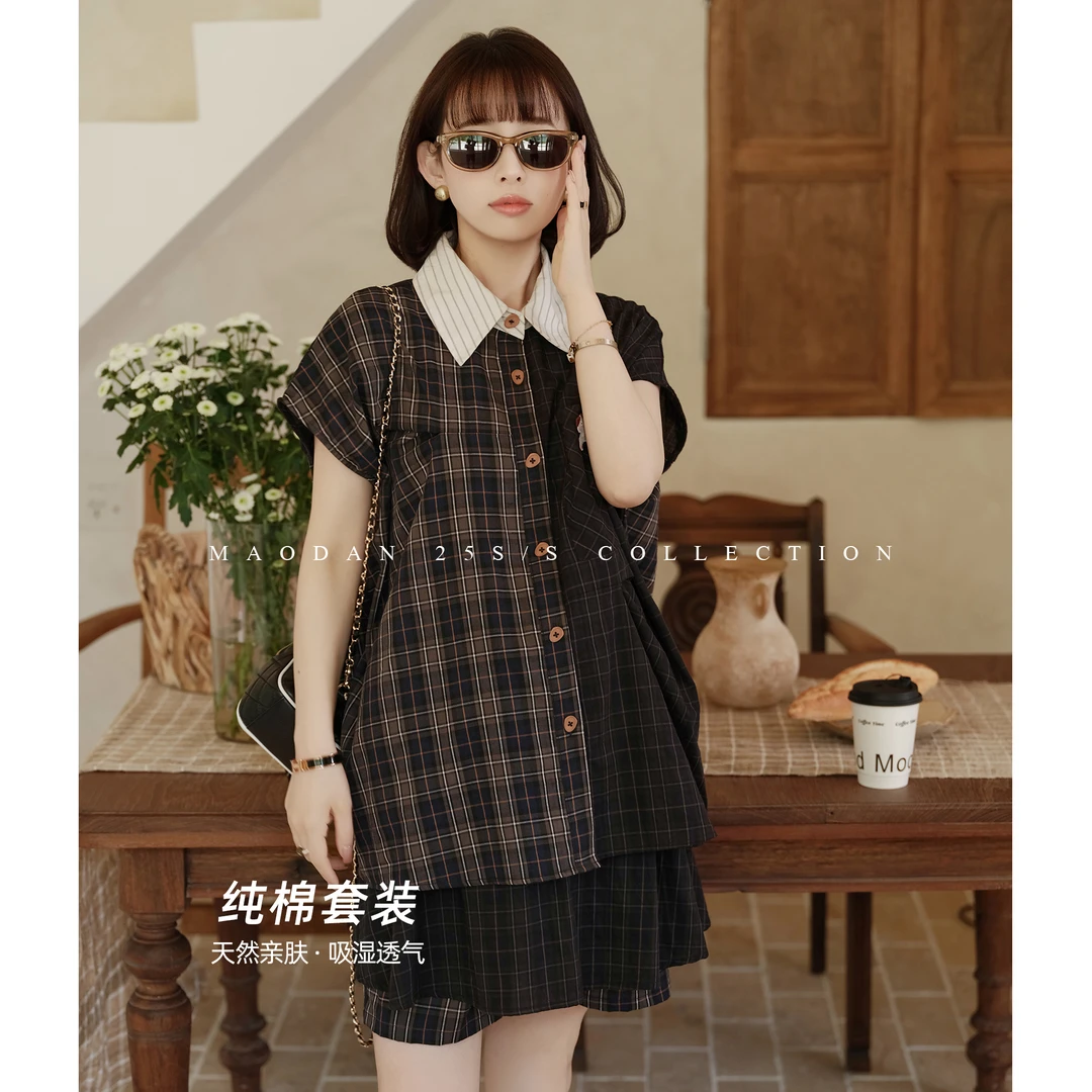 maodan/猫单【南洋假日】孕妇装夏季拼接通勤套装可哺乳纯棉两件套