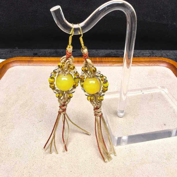 合金耳饰 LZ7202-2黄料台湾老师法绣绳编琉璃耳环