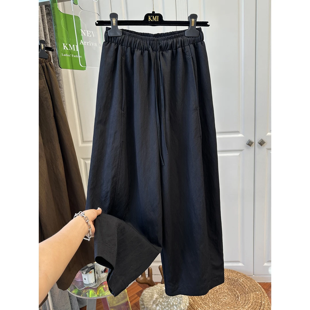 胖妹妹240斤大码极简风高腰褶皱休闲裤女裤子抽绳松紧腰早秋新款