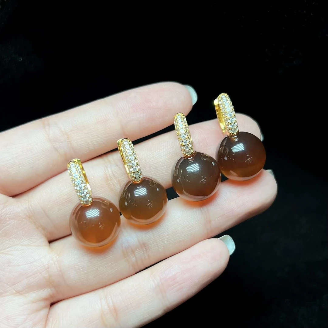 【云上叙】V63191-K S925银镶嵌琥珀耳扣-多样性发一件-14mm（商城）