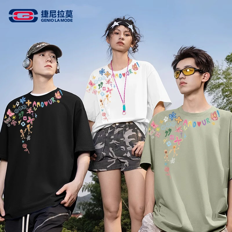 【敖瑞鹏代言】GENIOLAMODE花卉复古休闲宽松夏季短袖T恤ins风上衣
