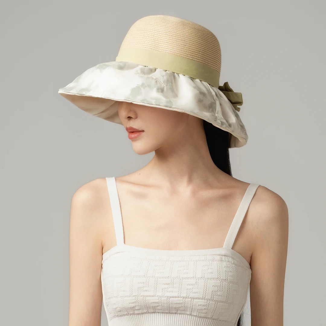 上海故事2025年花边蝴蝶结渔夫帽印花防紫外线遮阳防晒沙滩帽