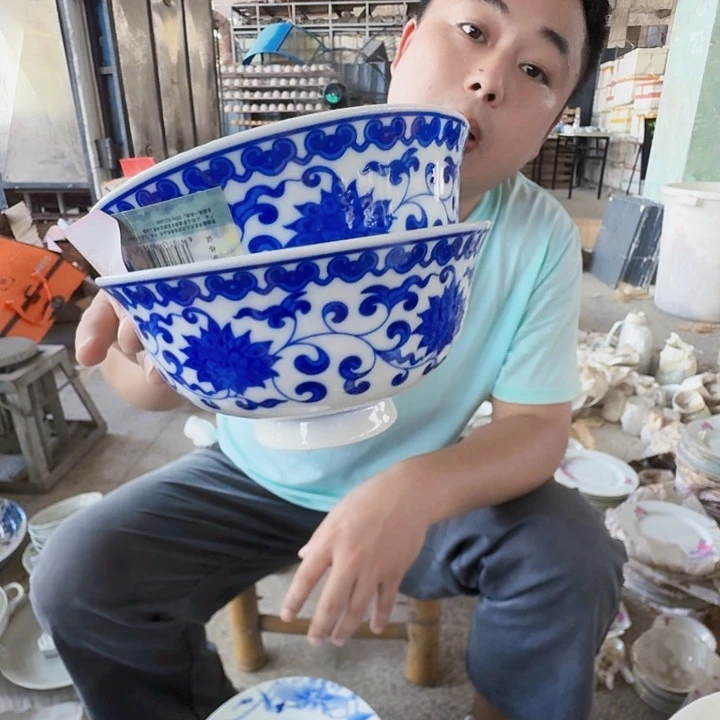 景德镇高温陶瓷青花高脚面碗2个