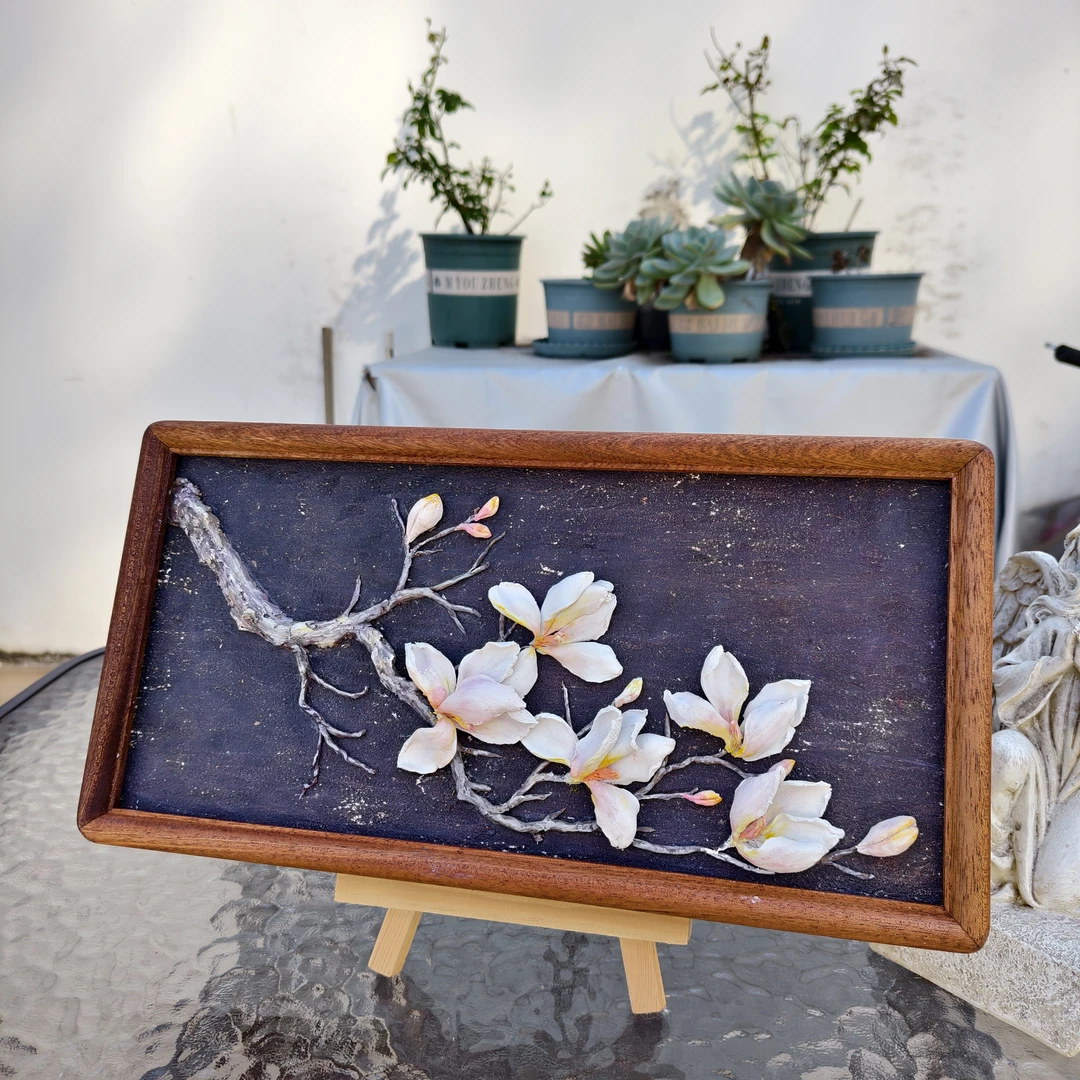 立体浮雕装饰画玉兰花（原创手工作品，默认微瑕，不退不换）