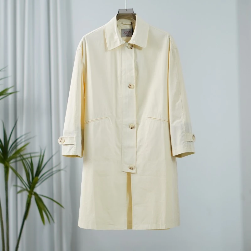 【艾WO】O-488  女装春季时尚中长风衣外套米色AWH23CBLY822C02