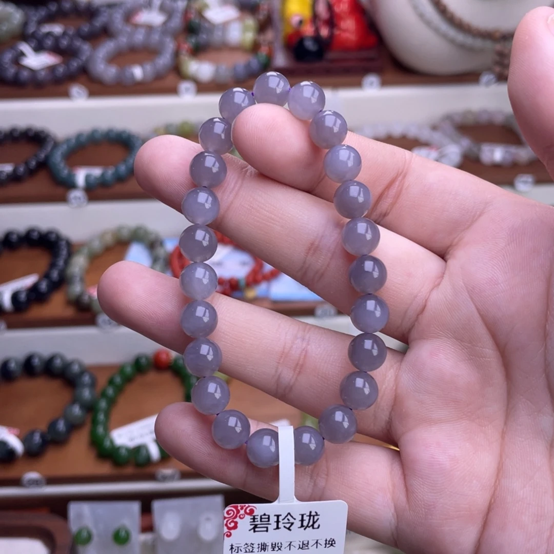 和田玉未镶嵌手串烟紫8mm