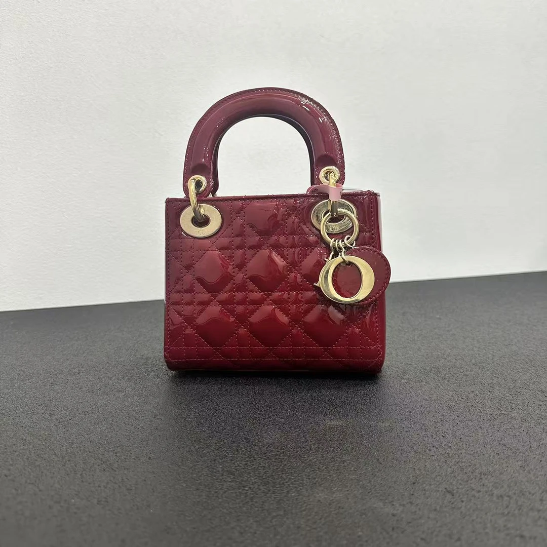 99新 DIOR/迪奥 壹所奢品/3格戴妃 /漆皮红金/单肩斜跨包