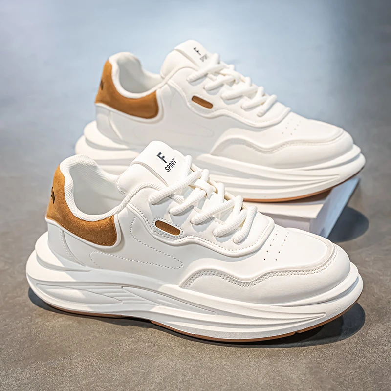 高级感男鞋夏秋季2025新款青少年潮牌皮面休闲跑步运动旅游老爹鞋