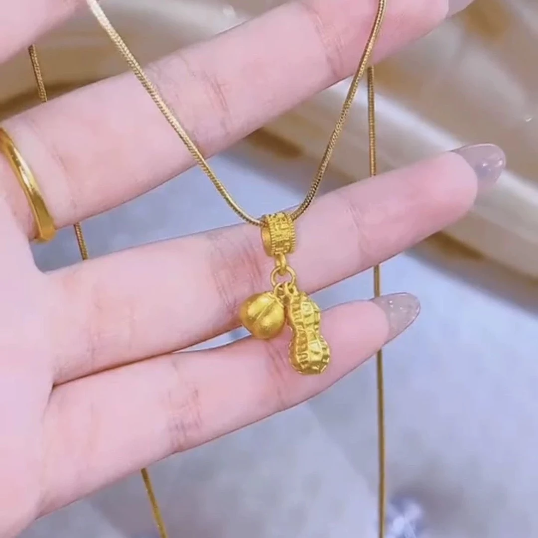 钛钢项链 镀 k 金 好柿花生精美坠链新款气质项链X-120