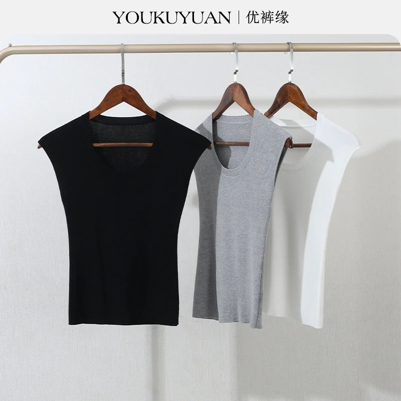 优裤缘冬季时尚修身圆领凉爽背心女简约纯色百搭气质显瘦镂空上衣
