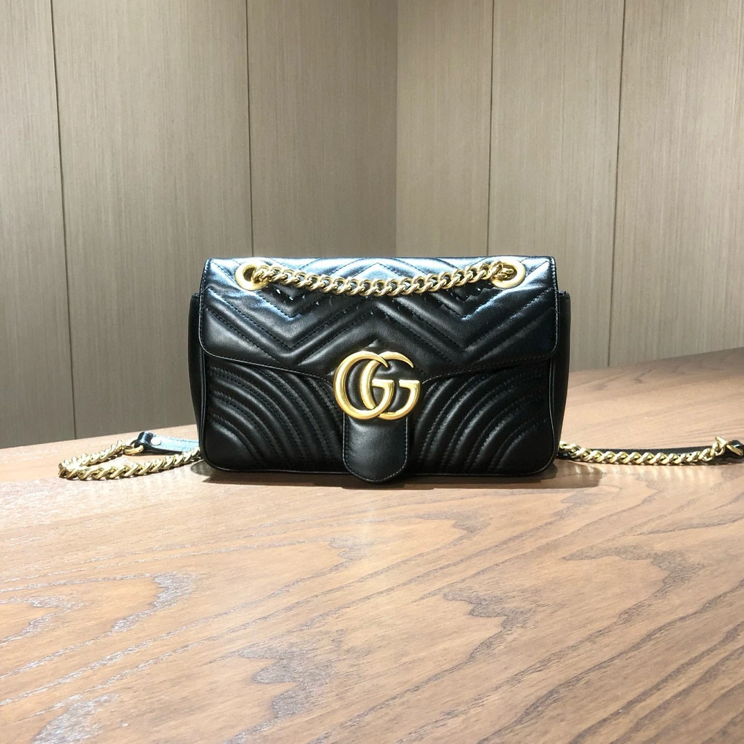 99新 GUCCI/古驰 Gucci古驰 马蒙黑金链条包 尺寸25×15