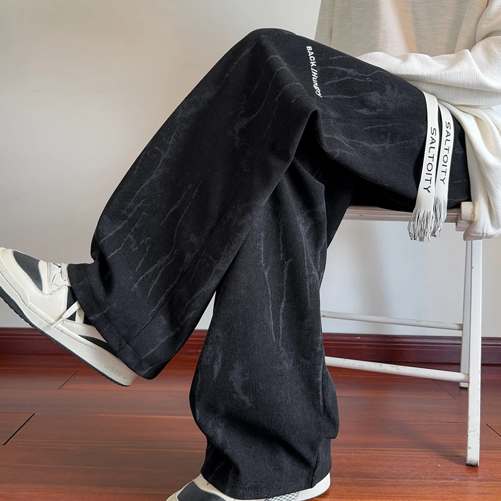 重磅美式扎染长裤男秋冬季潮流休闲裤新款宽松垂感潮牌百搭裤卫裤