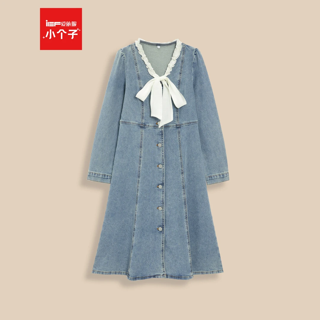 IEF/爱依服2025春季新款连衣裙A裙显瘦法式文艺风牛仔连衣中裙