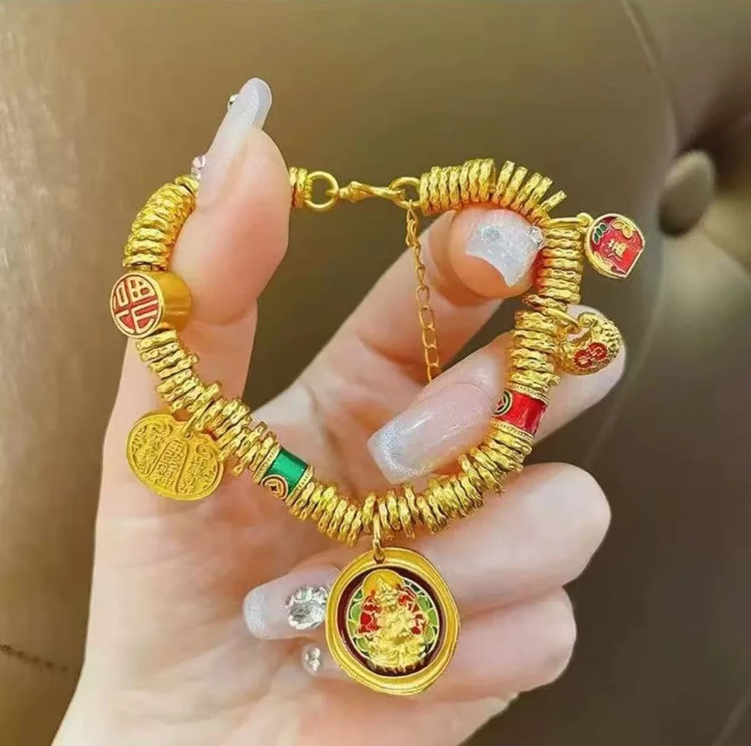 手链 新款古法珐琅黄色黄财财盘缠手链 五路财财小胖福