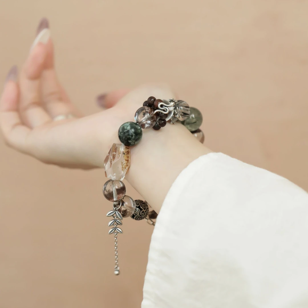 S10278<非晚>s925银绿发晶绿龙晶绿幽灵红幽灵蝴蝶流苏环流苏手串