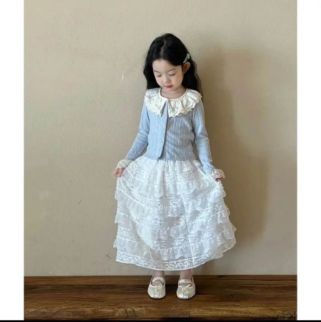 童装女童开衫外套甜美针织春秋款百搭针织衫女孩娃娃领上衣