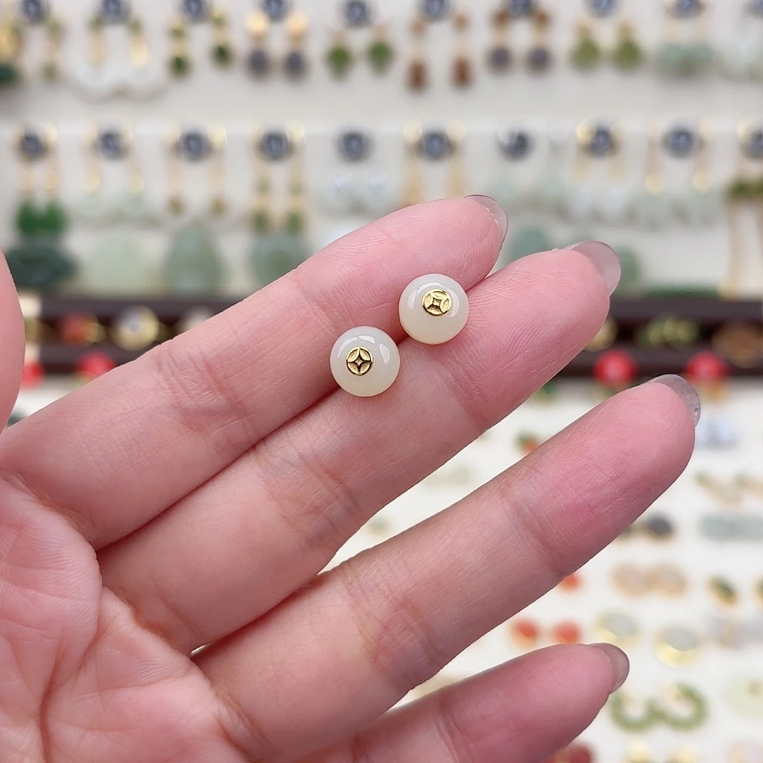 银S925镶嵌和田玉耳饰