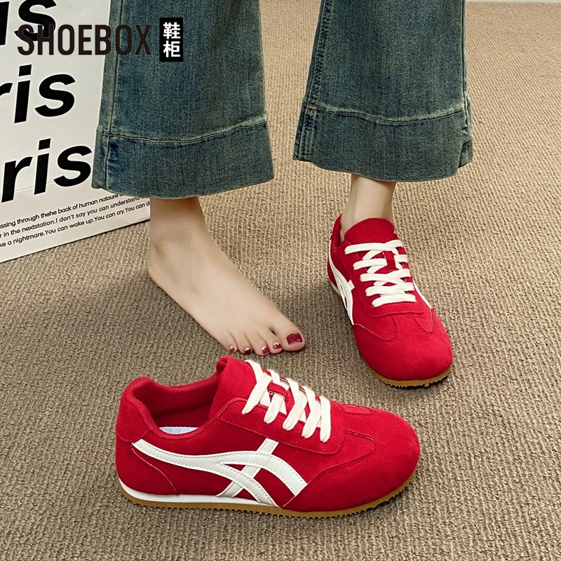 SHOEBOX鞋柜红色德训鞋女2025秋季新款阿甘鞋百搭休闲运动板鞋