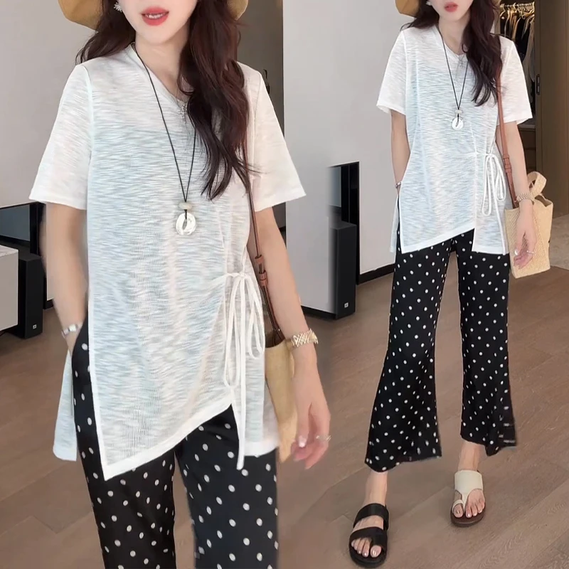 2025年夏季新款波点显瘦百搭微喇裤女显高显瘦洋气舒适小众女装潮