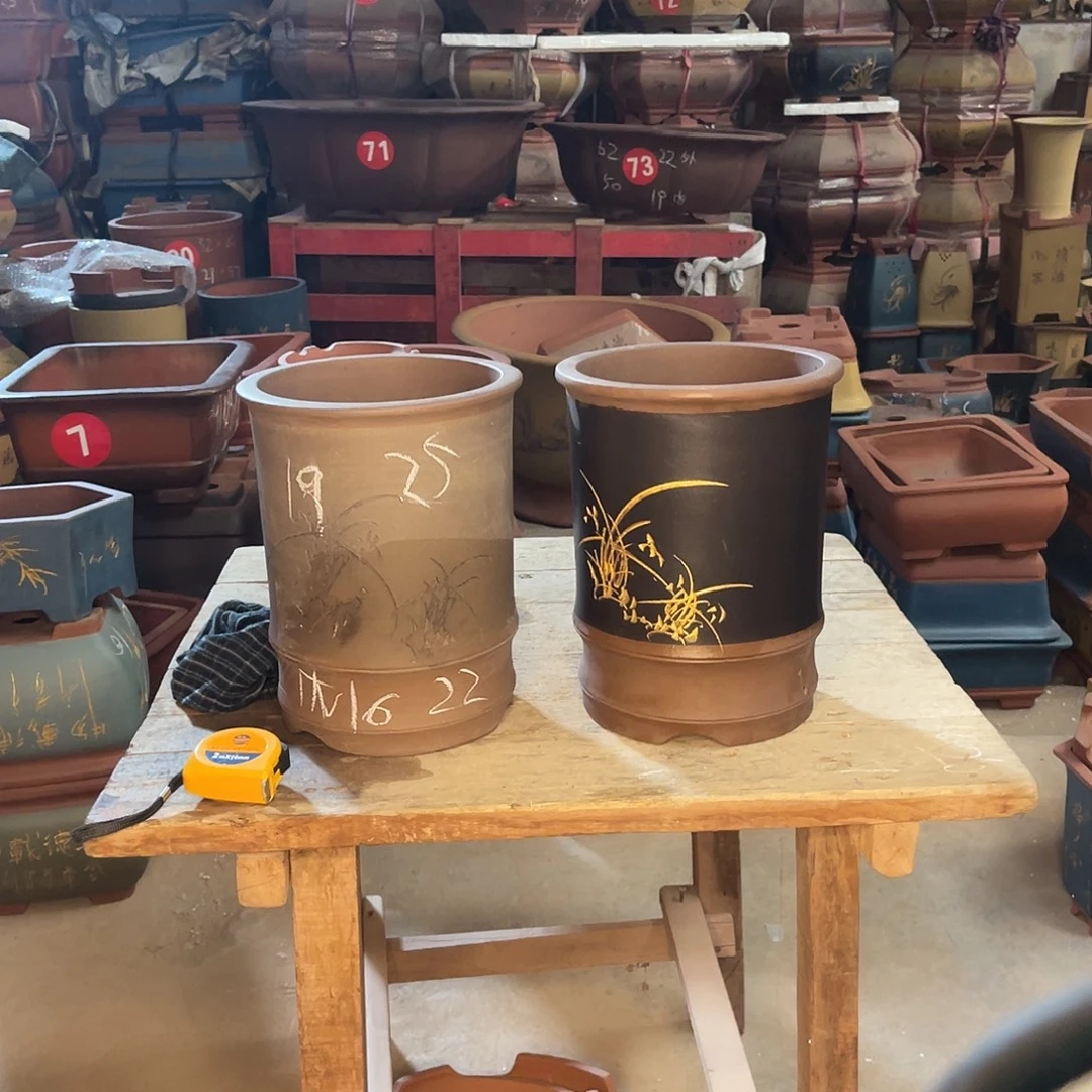 紫砂花盆竹节盆竹节盆两个