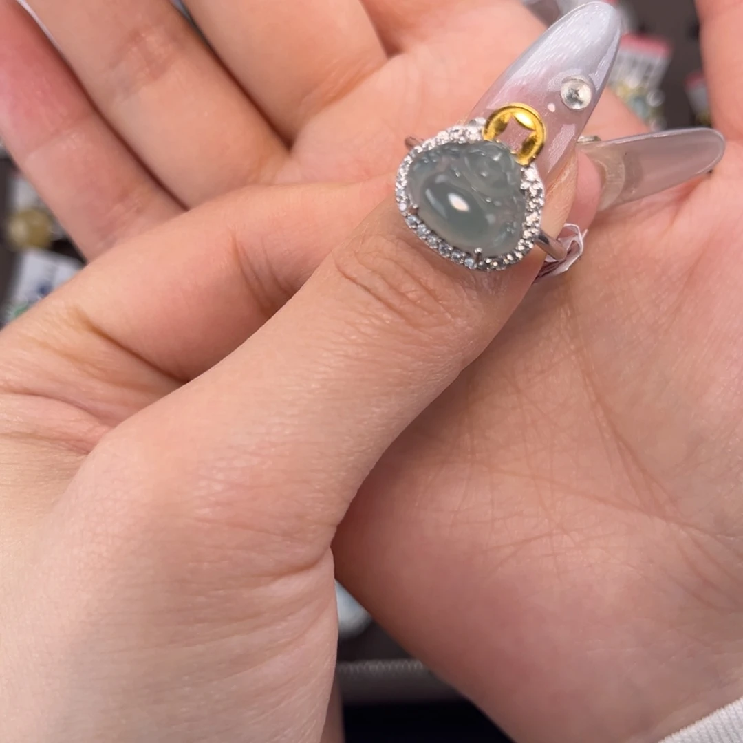 翡翠戒指银S925镶嵌66658