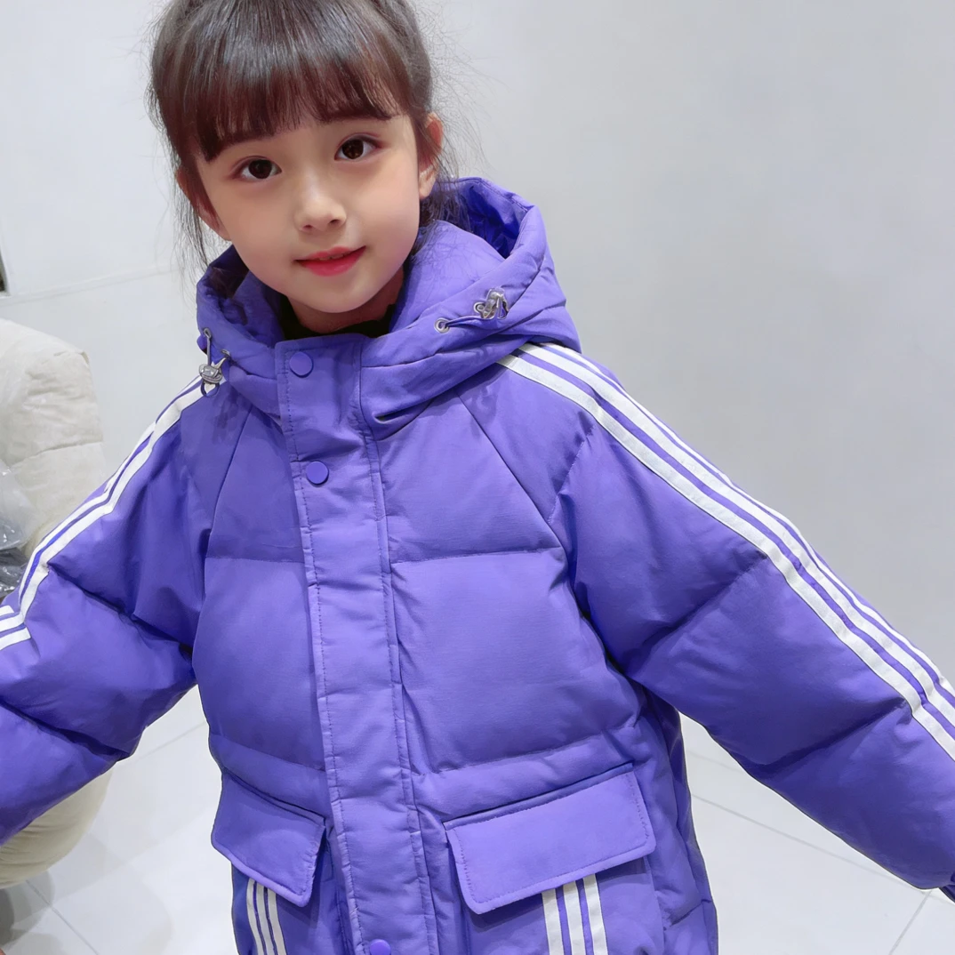 宝家6001冬季新款儿童连帽新国标90绒长款羽绒服