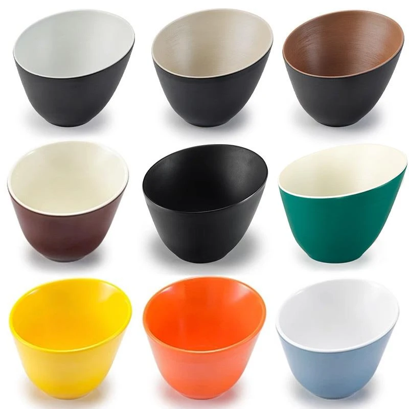 密胺斜口碗仿瓷火锅烤肉店蔬菜生菜桶蘸酱料小料调料碗商用黑色