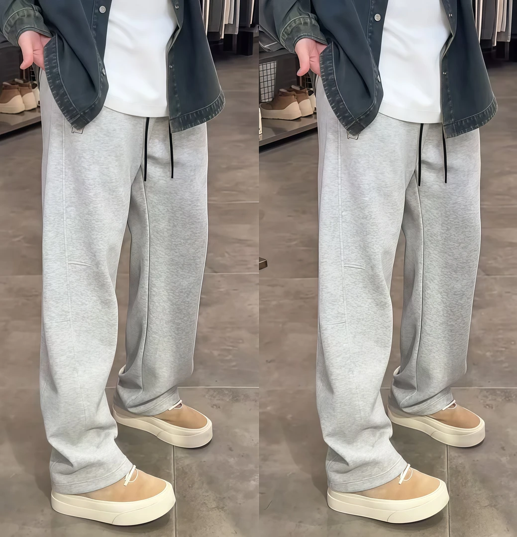 秋季新款潮牌腊肠狗刺绣直筒裤男高档简约时尚宽松百搭运动休闲裤