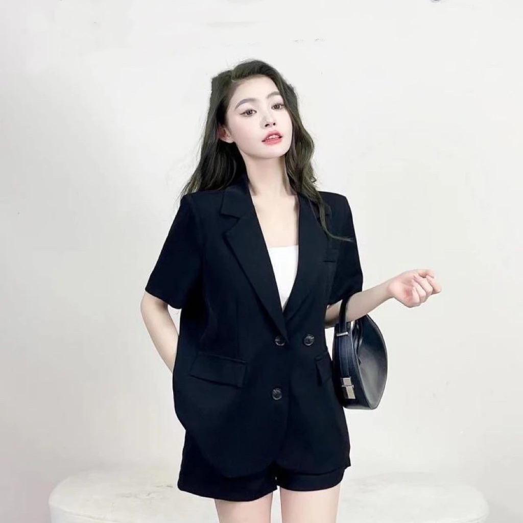 休闲小西装套装女夏装小个子薄款时尚减龄西服外套短裤职业两件套