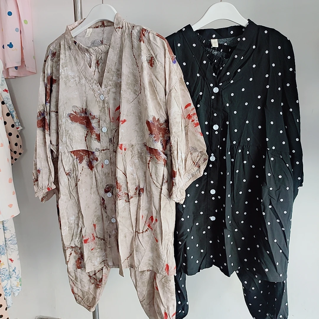 女士棉绸睡衣套装夏季可外穿宽松舒适时尚印花家居服空调服送妈妈