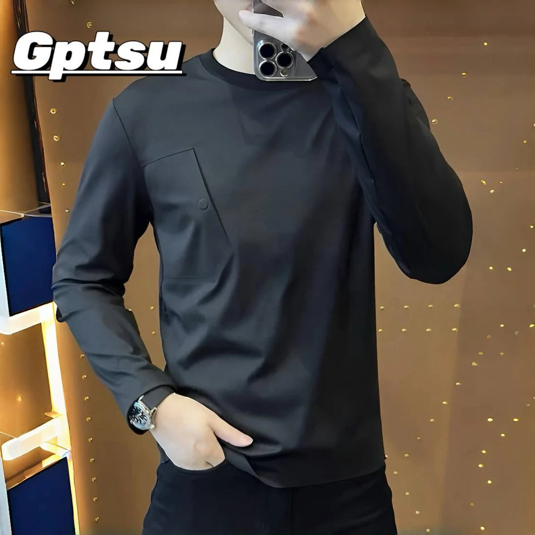 GPTSu卫衣男2025春秋新款速干透气时尚休闲潮流气质纯色圆领百搭