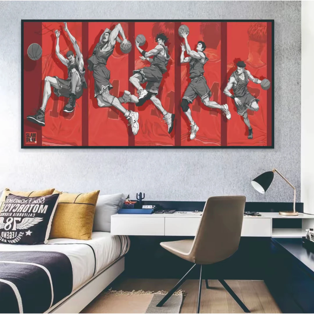 63.灌篮高手 黑白湘北五虎 动漫装饰画客厅卧室电竞房 40x80