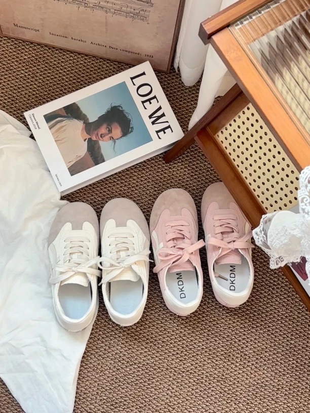 致物shoes糖果色反绒牛皮德训鞋女新款复古百搭软底面运动阿甘鞋