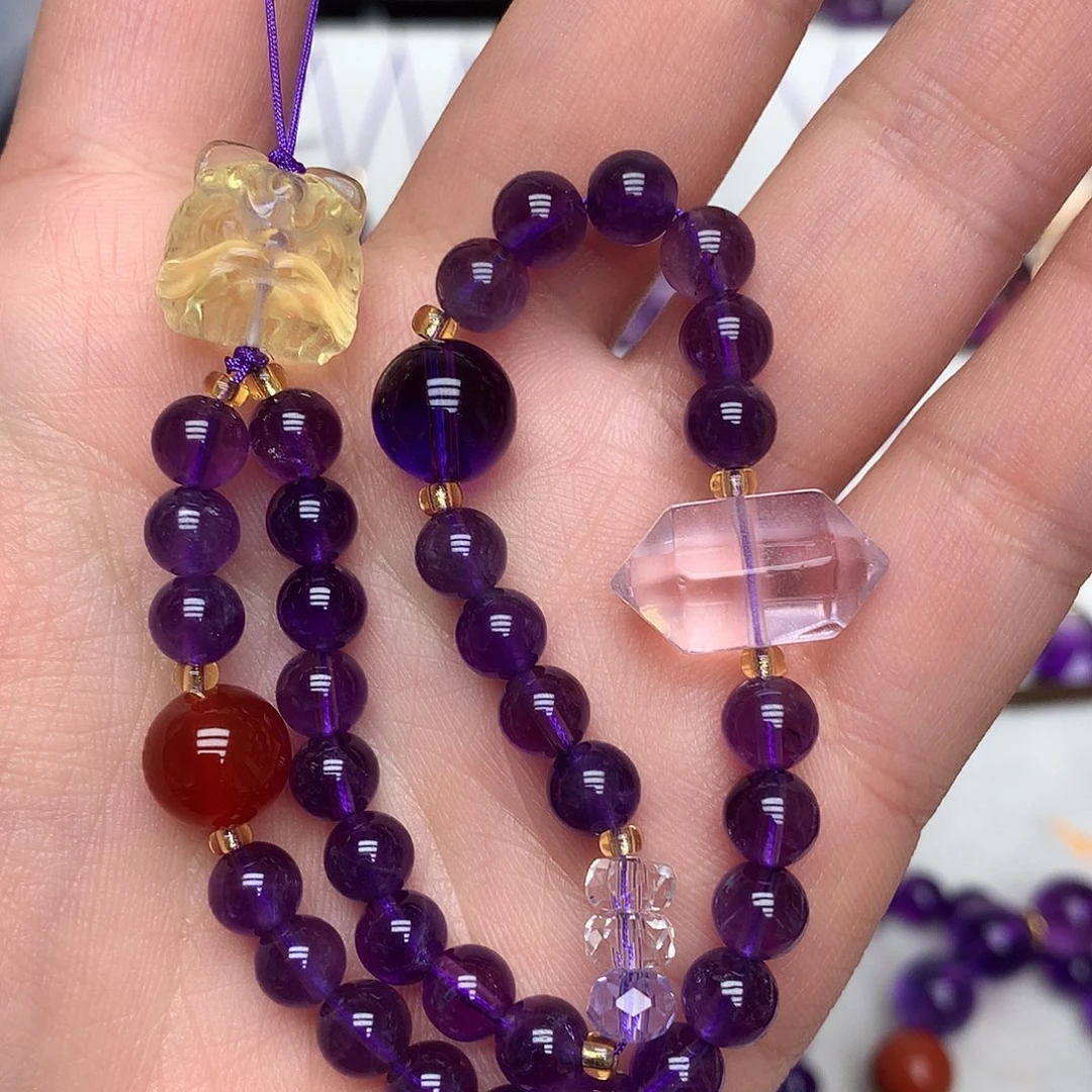 紫晶珠宝半成品未镶嵌L 黄醒狮手机挂件