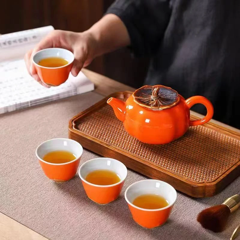 柿柿如意一壶四杯高端精美摆件
