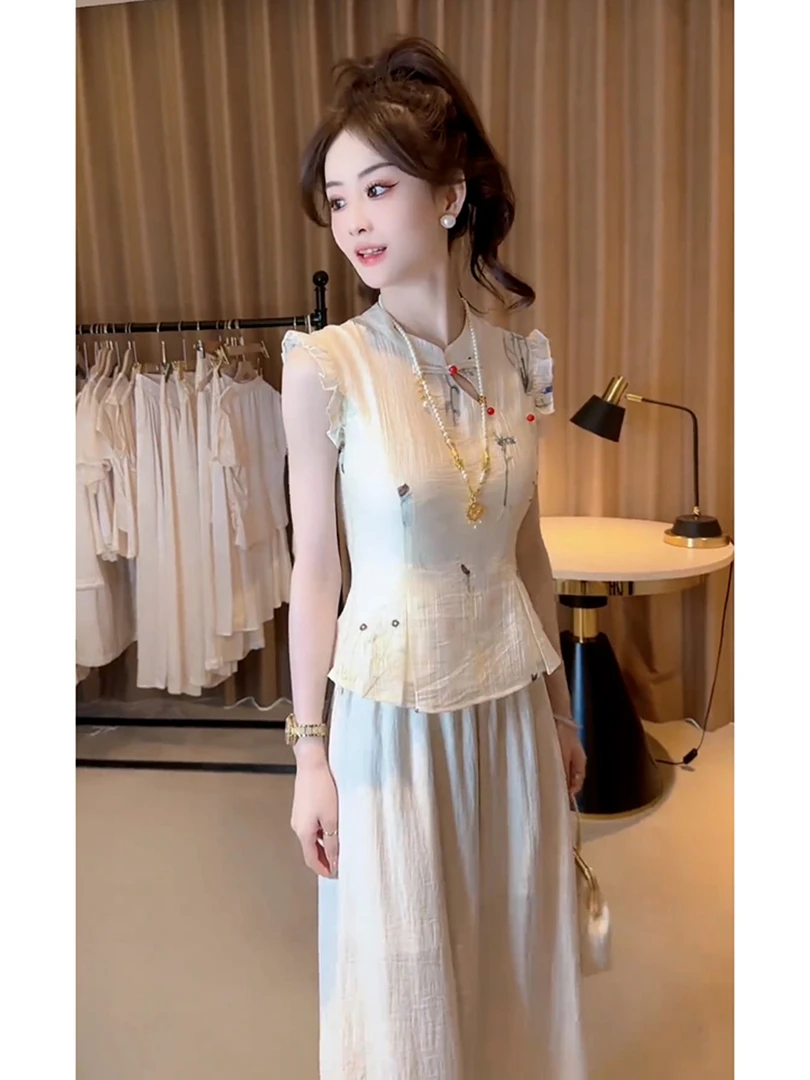 巨好看的夏装一整套轻奢高级感大方得体新中式国风白色上衣套装裤