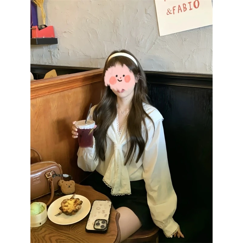 法式早秋穿搭2025新款海军领衬衫外套女小个子高级感衬衣长袖上衣