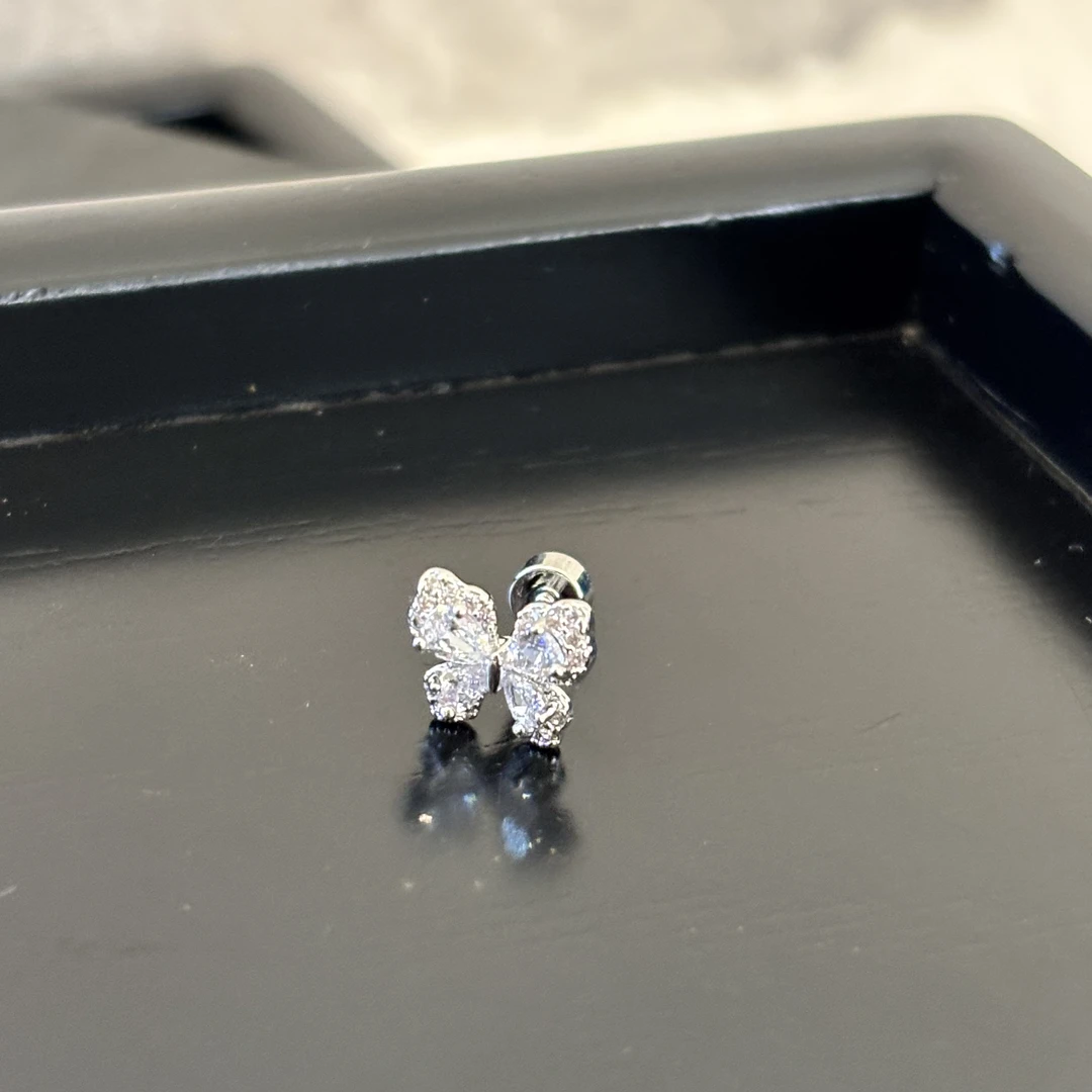 铜合金合成锆石耳饰 蝴蝶耳骨钉EJ1182（一个）