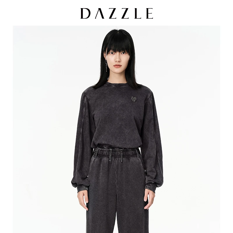 【陈大可】大地DAZZLE地素 22春装新款复古水洗牛仔感宽松卫衣女2E1