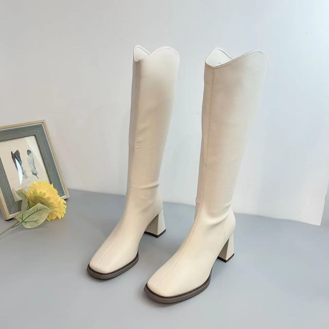 28303 新款秋冬骑士长靴百搭粗跟不过膝时装女靴四季款